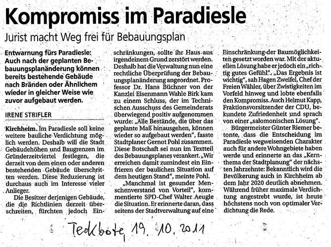 Zeitungsartikel vom 19.10.2011